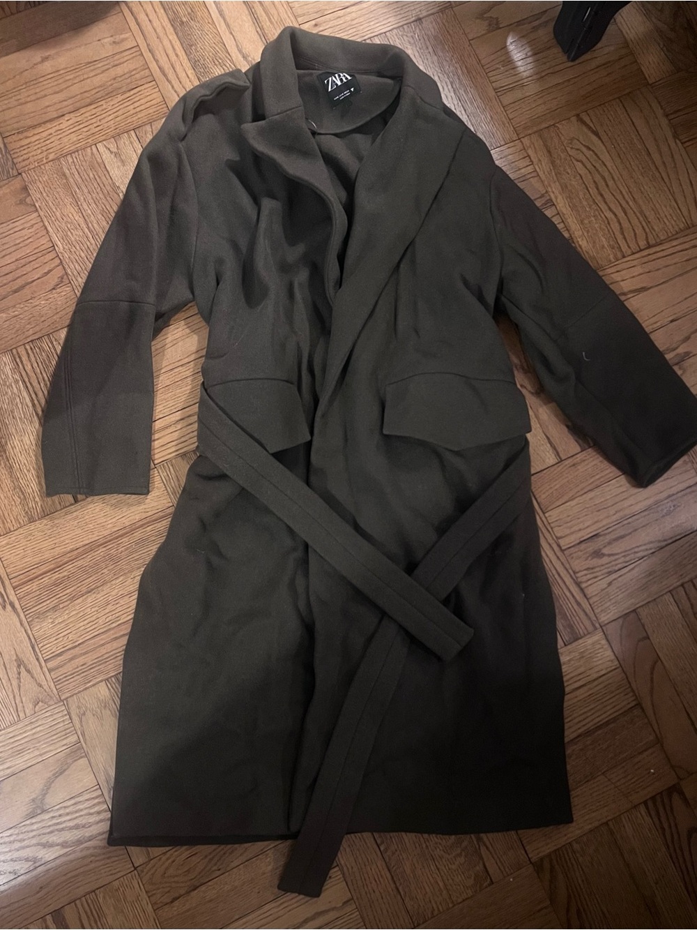 Zara Olive Green Wrap Coat with Belt